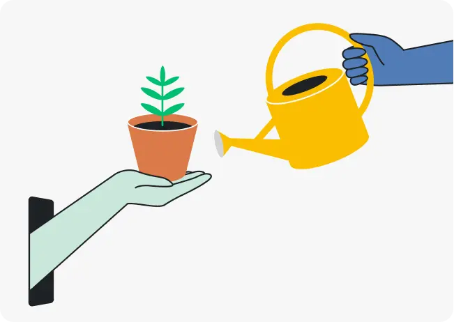 illustration of a hand watering a plant