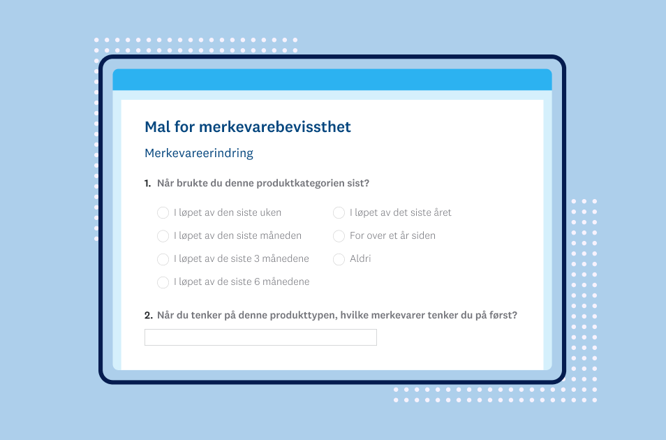 Skjermbilde av SurveyMonkey-mal for spørreundersøkelse om merkevarebevissthet