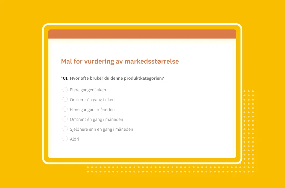 Skjermbilde av SurveyMonkey-mal for spørreundersøkelse for størrelsesvurdering av markedet