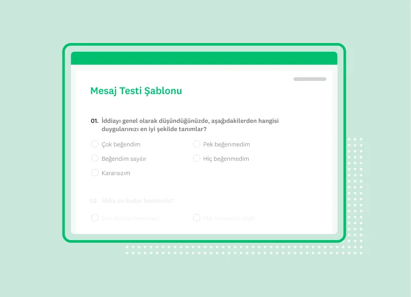 SurveyMonkey mesaj testi anket şablonu ekran görüntüsü