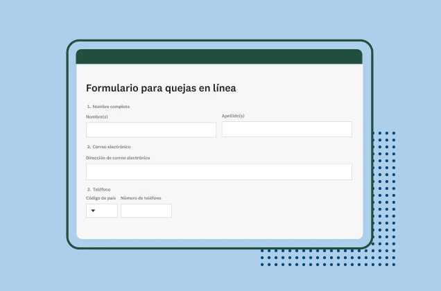 Captura de pantalla de la plantilla de SurveyMonkey para crear un formulario para quejas en línea