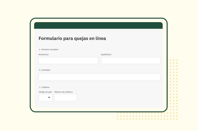 Captura de pantalla del formulario de SurveyMonkey para quejas en línea