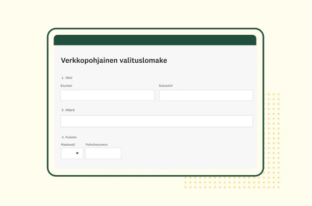 Näyttökuva SurveyMonkeyn verkkopohjaisesta valituslomakkeesta
