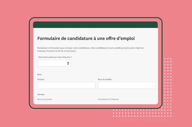 Capture d’écran du modèle de formulaire de candidature à une offre d’emploi SurveyMonkey